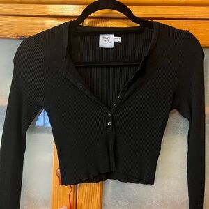 Black Ribbed Button-Up Cardigan